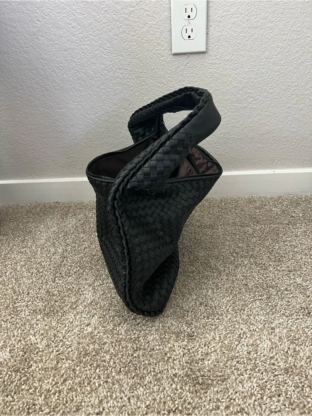 COMMENSE Black Woven Slouchy Hobo Shoulder Bag